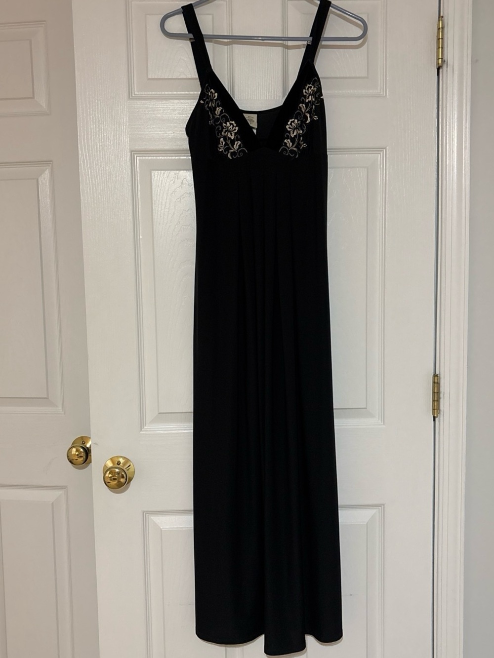 Black Vintage Embroidered V-Neck Maxi Dress -